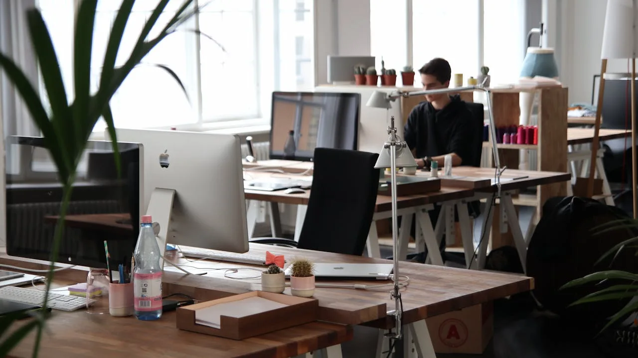 a man working in an office space