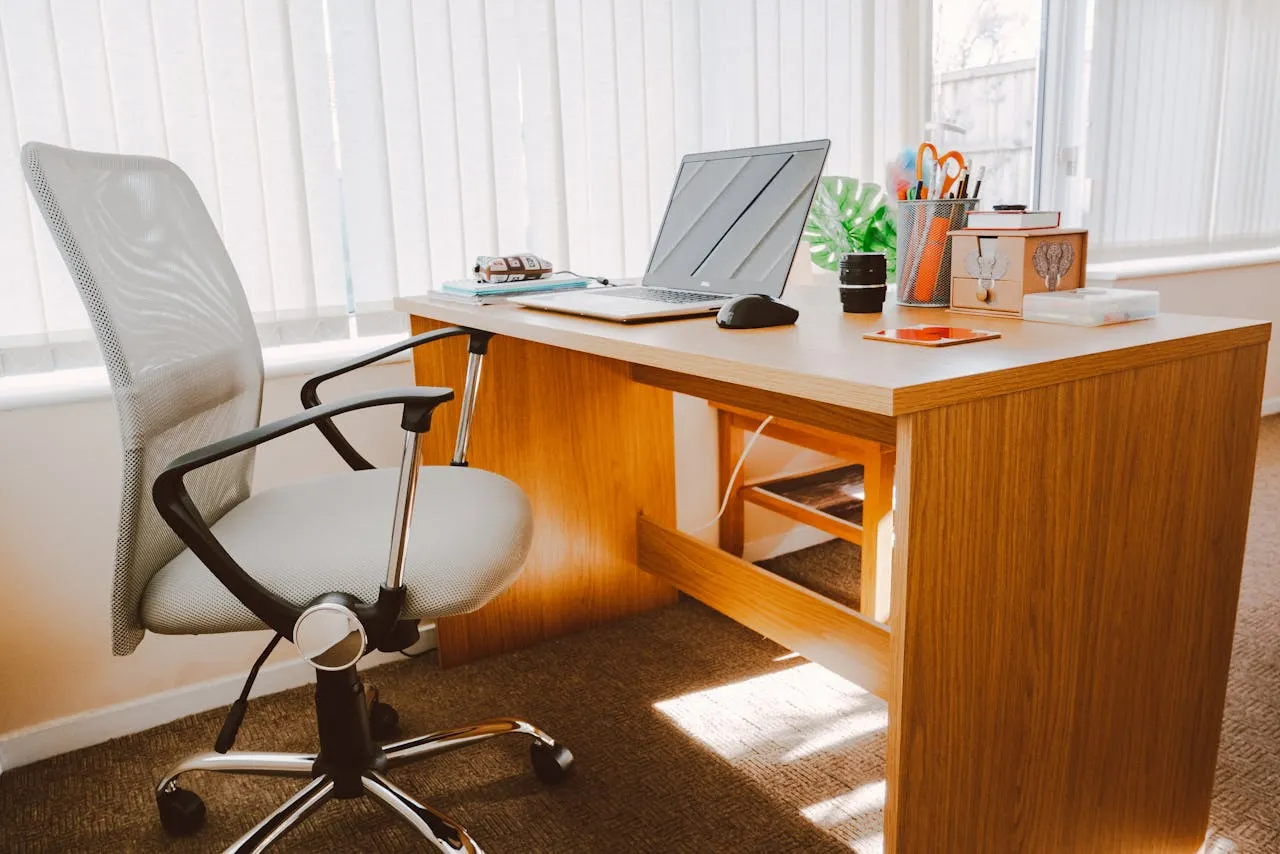 a desk setup in an office